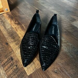 Jeffrey Campbell Black Croc-Embossed Flats